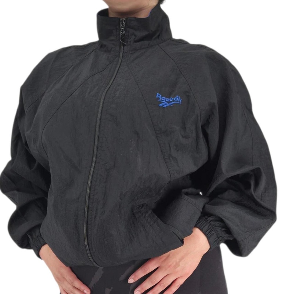 Reebok Vintage Y2K black funnel neck windbreaker jacket